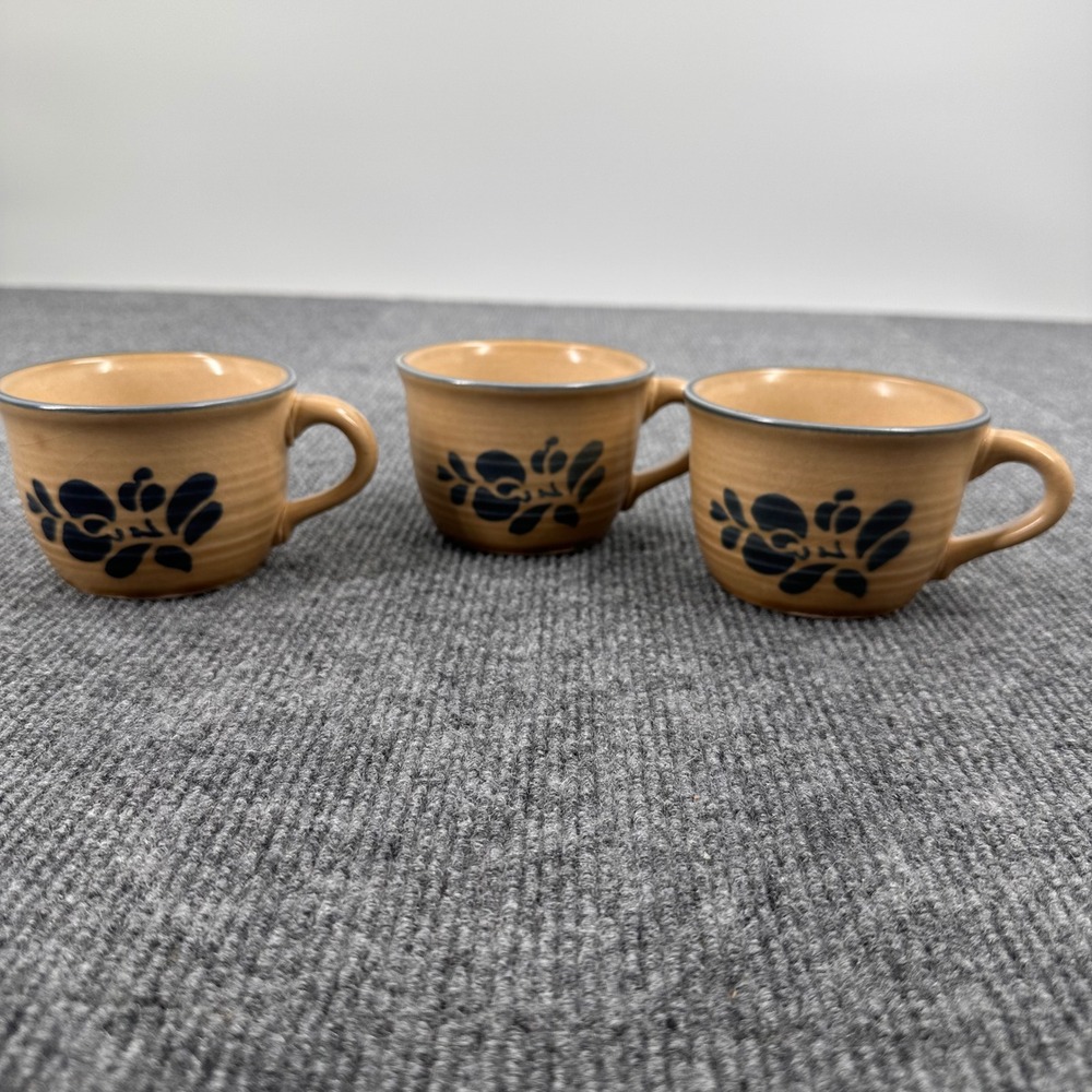 Pfaltzgraff Village Tea Cup Coffee Set of 3 Floral Stoneware Tan Vintage Dining
